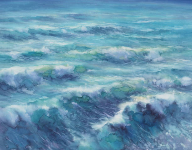istock Blue lagoon sea watercolor landscape. Abstract background 1367544867