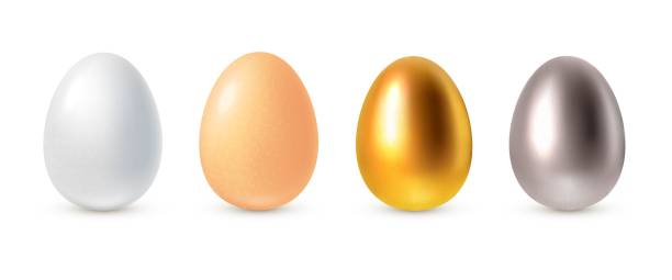 istock Realistic eggs. Realistic eggs. 3d white, golden, silver and natural beige colors chicken eggs, easter decoration isolated objects. Vector set 1367544990