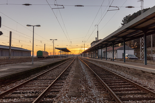 Mangualde Train Station in Viseu district during sunset, Dão train line, Portugal
