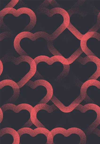 Vector illustration of Valentine Day Background Vector Linear Hearts Red Black Weaving Seamless Pattern