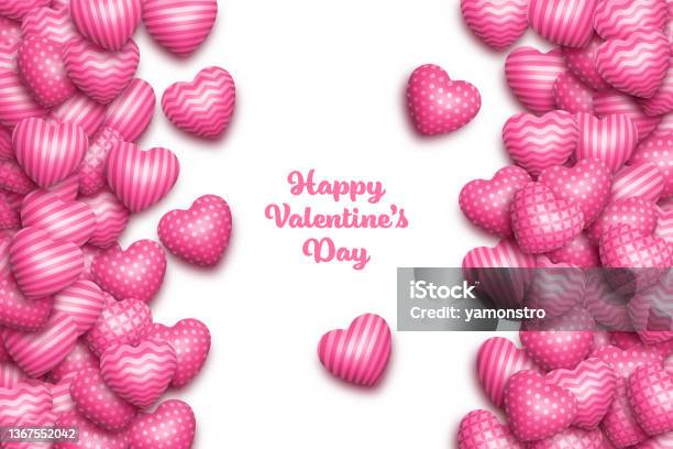 Hati Frame Realistis Tersebar Pink 3d Hati Frame Vector Valentines Day Background ...