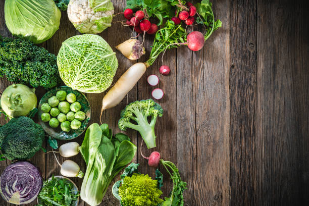 istock Crucifers vegetables assortment as cabbage, broccoli, cabbage, turnip, kale, romanesco, radish, arugula 1367552416