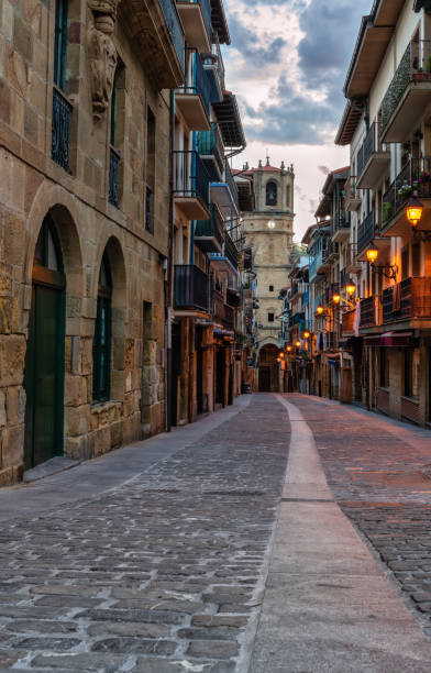 view of one of the picturesque streets of the fishing village of Guetaria in Guipuskoa, Spain. view of one of the picturesque streets of the fishing village of Guetaria in Guipuskoa, Spain getaria stock pictures, royalty-free photos & images