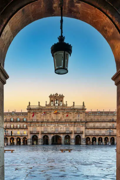 view from the main square (Plaza Mayor) of Samanca Spain"r"n
