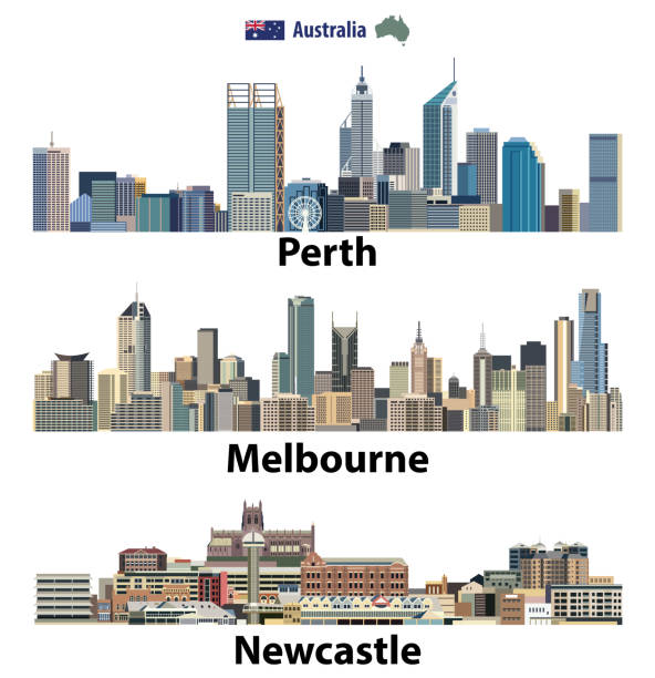 векторные абстрактные иллюстрации австралийских горизонтов - newcastle stock illustrations