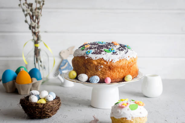 istock Easter cake and holiday decorations 1367556411
