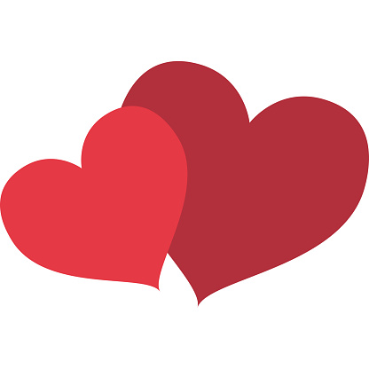 This vector image shows an overlap heart in the filled icon design. It is isolated on a white background.