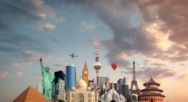 знаменитые мировые памятники и здания вместе в одном месте - china balloon стоковые фото и изображения