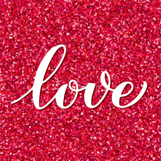 istock Love calligraphy hand lettering on red glitter background. Valentines day card. Vector template for banner, postcard, typography poster, postcard, label, etc 1367557758