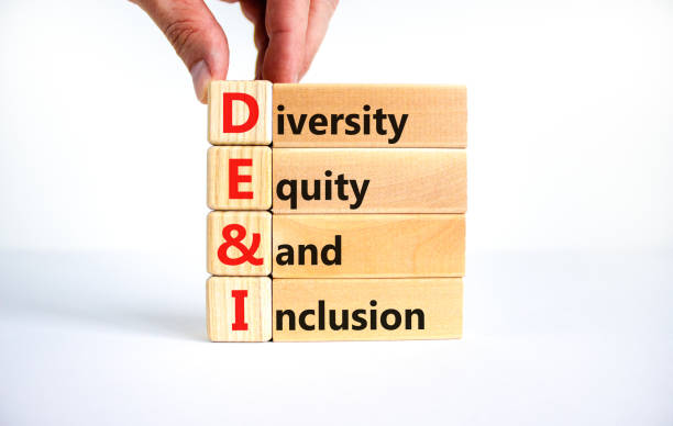 DEI, Diversity, equity and inclusion symbol. Concept words DEI, diversity, equity and inclusion on wooden cubes on beautiful white background. Business, DEI, diversity, equity and inclusion concept. stock photo