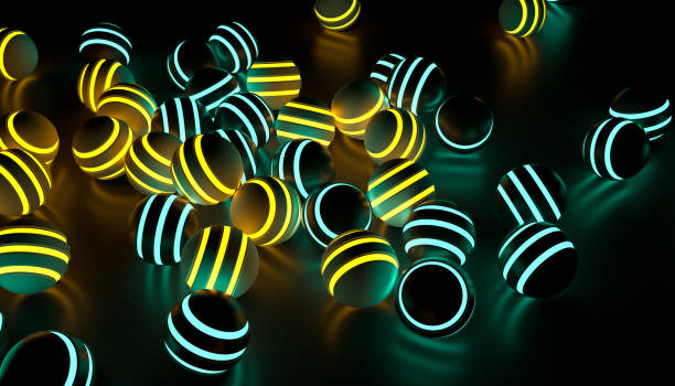 istock Abstract geometric background, neon light glowing decorative balls. 3d Rendering 1367560306