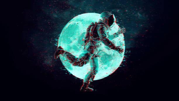 istock Glitch astronaut on the background of the moon and space. Digital pixel noise abstract design. Vector illustration 1367561191