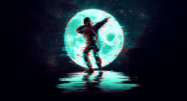 istock Glitch astronaut on the background of the moon and space. Digital pixel noise abstract design. Vector illustration 1367561196