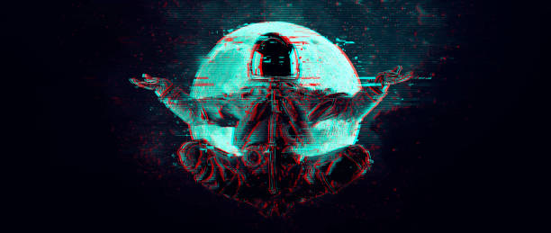 istock Glitch astronaut on the background of the moon and space. Digital pixel noise abstract design. Vector illustration 1367561198