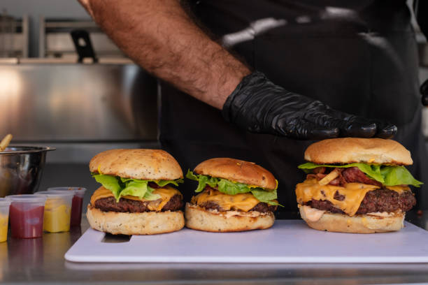 istock Finished hamburgers on a table 1367562207
