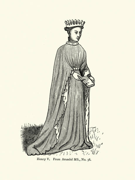 средневековая английская мода, король англии генрих v, 15 век - henry v stock illustrations
