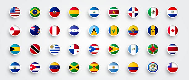 druckvector illustration north and south america button flag set - argentina honduras 幅插畫檔、美工圖案、卡通及圖標