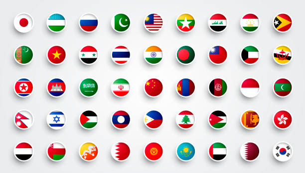 벡터 일러스트 레이션 자이언트 아시아 버튼 플래그 세트 - tajik flag stock illustrations