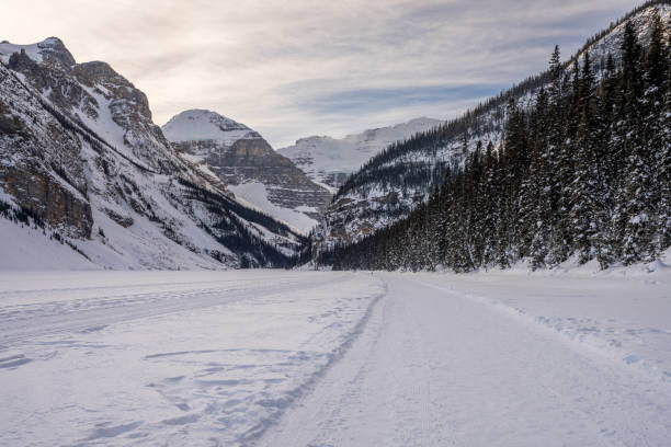 Lake Louise winter trail. Beautiful scenery in Banff National Park stock photo