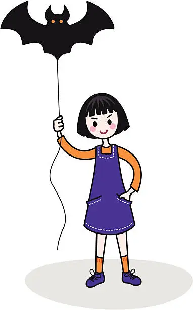 Vector illustration of Girl with bat balloon