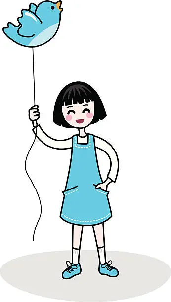 Vector illustration of Girl with bird balloon