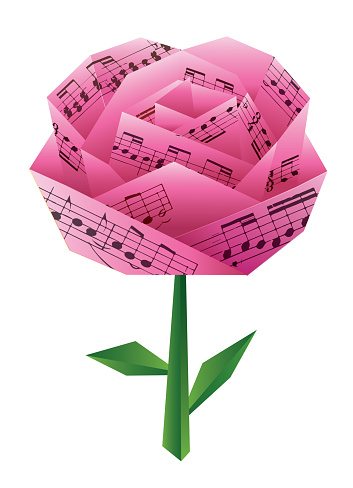 Paper pink rose with musical notes. Vector available.