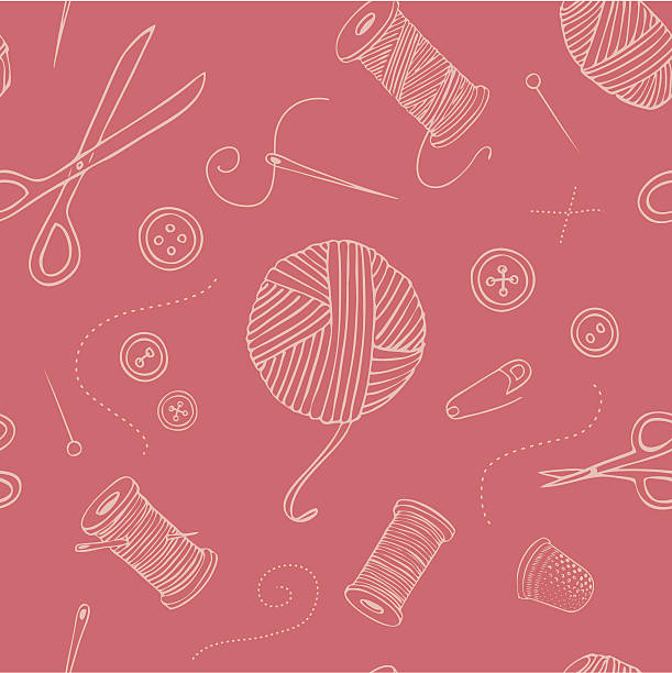 Pink seamless pattern with sewing motifs Repeating background with sewing items. Pattern swatch included in file. Stitch stock illustrations