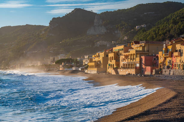 Village of Varigotti The village of Varigotti built directly on the beach on the Italian Riviera province of savona stock pictures, royalty-free photos & images