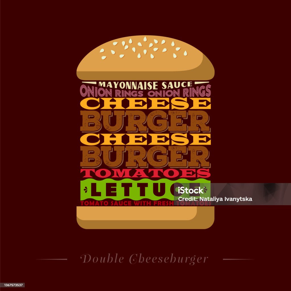 Lettering Burger Style Burger Recipe Infographic Lettering Double Cheeseburger Typography ...