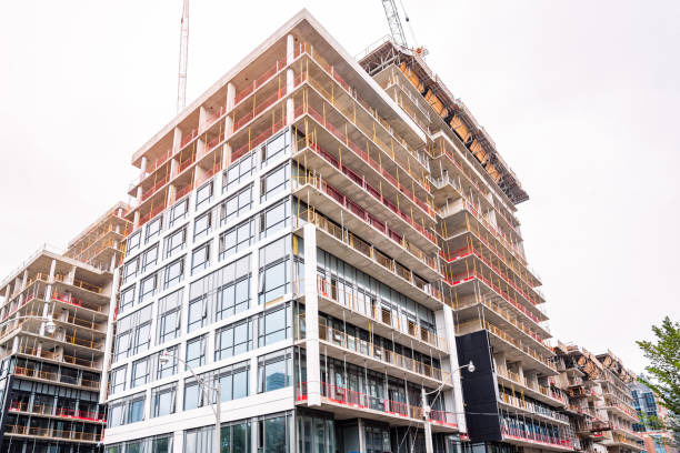 Construction site in a city centre on a cloudy autumn day