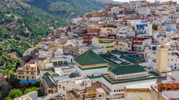 Holy town of Moulay Idriss, Morocco Landscape of the sacred town of Moulay Idriss, Morocco meknes stock pictures, royalty-free photos & images
