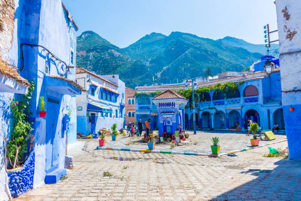 Chefchaouen, the blue town of Morocco Main square of Chefchaouen, Morocco chefchaouen photos stock pictures, royalty-free photos & images