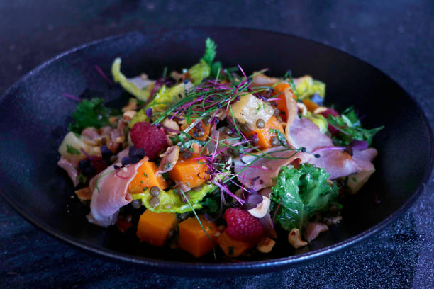 istock smoked duck salad with butternut squash, lentil, berries and lettuce, combound salad 1367580497