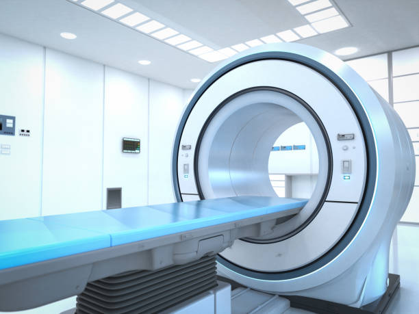 mri scan machine in room 3d rendering mri scan machine or magnetic resonance imaging scan device tomography stock pictures, royalty-free photos & images