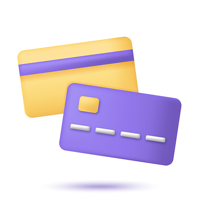 Credit card icons for payment. 3d rendering