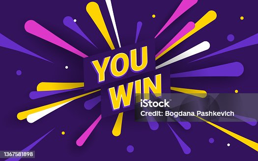 istock Win celebration illustration. Rich violet background with text you win and fireworks and stars on the background. Template for website, mailing or print. 1367581898