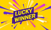 istock Lucky winner celebration illustration. Rich violet background with text you won and fireworks and stars on the background. Template banner for website, mailing or print. 1367581899