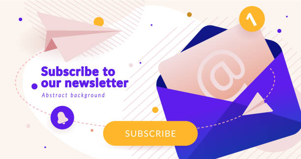 newsletter subscription banner. vector illustration for online marketing and business. open envelope with letter and paper planes. template for mailing and newsletter. - 電子通訊 幅插畫檔、美工圖案、卡通及圖標