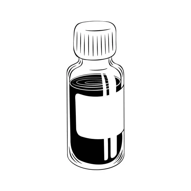 Vector illustration of Glass medicine bottle with liquid mixture inside