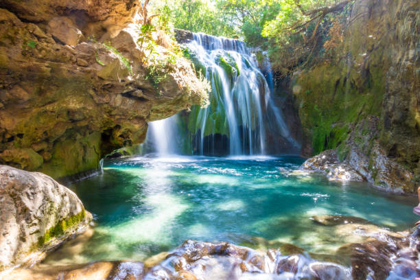 Akchour Waterfall Park in Morocco Waterfall of Akchour, Talassemtane National Park, Morocco chefchaouen photos stock pictures, royalty-free photos & images
