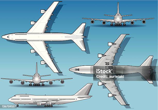 Vetores de Branco Avião Em Cinco Orthogonal Posição e mais imagens de Vista de Baixo para Cima - Vista de Baixo para Cima, Veículo aéreo, Avião