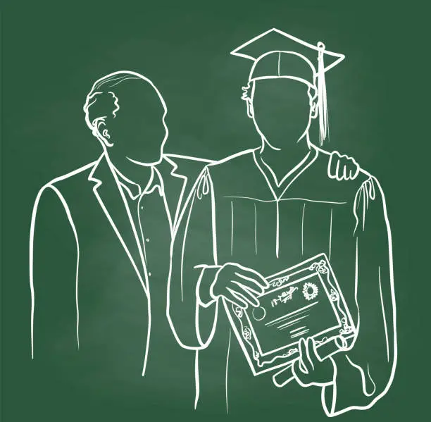 Vector illustration of Graduation Ceremony With Proud Father Chalkboard