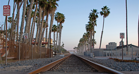a section of public crossing railroad tracks near the San Clemente, CA pier