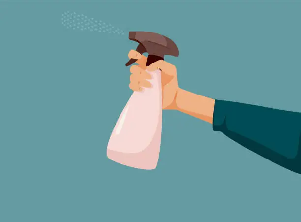 Vector illustration of Hand Holding Spray Bottle Vector Cartoon Illustration