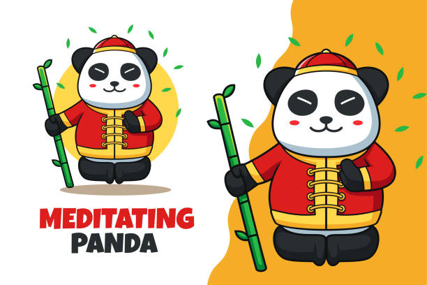 Cute Panda Meditating Pose Mascot Illustration Cute Panda Meditating Pose Mascot Illustration chinese panda stock illustrations