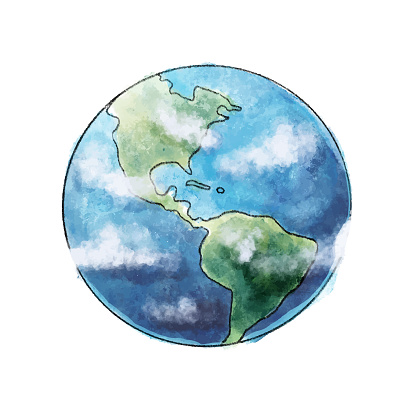 Vector illustration of the Earth in a pencil and painting color style.