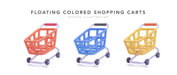 Set of floating coloured shopping carts isolated on white background in 3d realistic style. Vector illustration Set of floating coloured shopping carts isolated on white background in realistic style. Vector illustration animal drawn stock illustrations