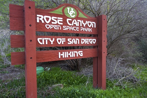 San Diego, California, USA - January 30, 2022: Rose Canyon Open Space Nature Park Entrance Table
