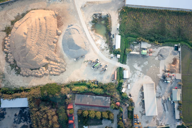 Pile of sand in aerial view.