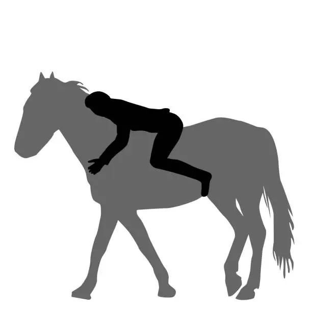 Vector illustration of Silhouette of a woman lying on the horse and hugging him